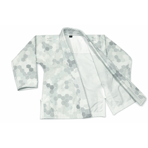 Kimono de Jiu-Jitsu Hexagonal/Nid d'Abeille Blanc et Bleu Personnalisé, Confortable et Respirant, 100% Coton, Tissu de 280g, Flocage et Paillettes - Product Image 4