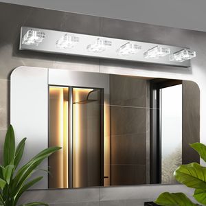 Moderna Lampada da Parete a 6 Luci LED Cromata, 96 cm, con Paralumi Quadrati in Acrilico, per Illuminazione Specchio Bagno - Product Image 2