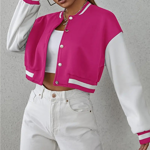 Chaqueta Varsity Corta Acolchada para Mujer, Bordado Personalizado en Crochet, Manga Larga, Cuero Vacuno, Transpirable y Ecológica - Product Image 5