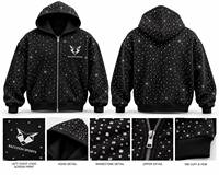 Sweat à capuche zippé violet perlé, veste streetwear décorée de perles, sweat à capuche à manches longues avec poches avant