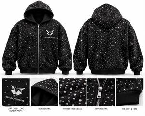 Sweat à capuche zippé violet perlé, veste streetwear décorée de perles, sweat à capuche à manches longues avec poches avant - Product Image 5