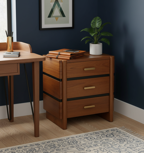 Table de chevet moderne et écologique en bois de manguier massif à 3 tiroirs, pliable, pour chambre à coucher, usage domestique - Product Image 6