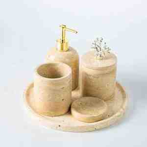 Juego de Baño Minimalista de Resina Blanca, Colección Artesanal de Cuatro Piezas, Fácil de Limpiar, Decoración Rectangular - Product Image 2