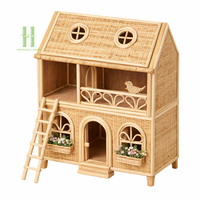 NUEVO DISEÑO Casa de Muñecas Moderna de Ratán Natural Tejida a Mano, Ecológica y Duradera, Decoración para Dormitorio Infantil, Sala de Estar, Centro Comercial, Hecha en Vietnam