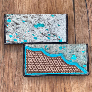 เคสโทรศัพท์หนังคลัทช์มือสไตล์ตะวันตกแกะสลักมือมีสไตล์กระเป๋าสตางค์หนังวัวขนสัตว์สีเทอร์ควอยซ์สำหรับการใช้งานที่หลากหลาย - Product Image 4