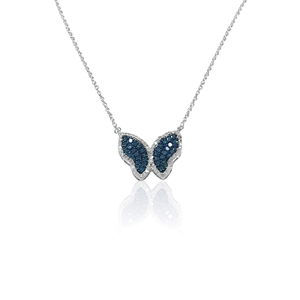 Collar con Colgante de Diamantes Naturales Blancos y Azules de 0.87 Cttw para Mujer en Plata de Ley 925, Cadena de 18 Pulgadas, Corte Redondo (Color G-H) - Product Image 1