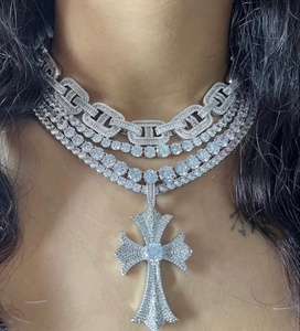 Chaîne cubaine triple cercle en moissanite plaqué argent sterling 925, style hip-hop, avec perles d'eau douce, personnalisable, cadeau pour femme, certifié IGI - Product Image 5