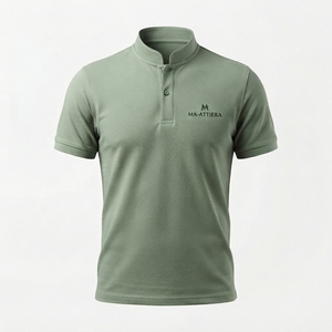 เสื้อโปโลผู้ชายสีเขียวเซจ คอจีน ผ้าถักเนื้อแน่น แห้งเร็ว สำหรับเสื้อเชิ้ตแขนสั้น ชุดกีฬา กอล์ฟ ชุดทำงาน รับผลิตแบบ OEM ODM - Product Image 1
