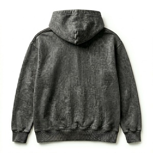 High Quality Acid Wash Zipper-Up Winter Hoodie Men's Vintage Distressed Cotton Pullover Oversized <b>Waterproof</b> Drop Shoulder - Product Image 2