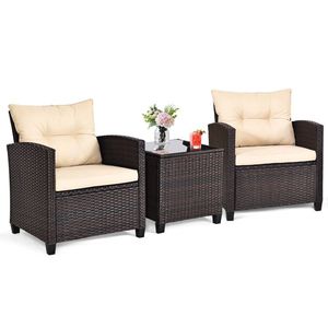 Set di Mobili da Esterno in Rattan 3 Pezzi con 4 Cuscini Rimovibili per Giardino e Hotel, Durevole - Product Image 3