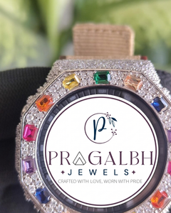 Montre personnalisée entièrement sertie de diamants, lunette multicolores en pierres précieuses, montre de luxe en acier inoxydable pour homme - Product Image 1