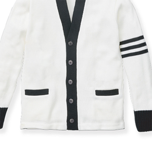 Women's Casual White Single-Breasted Long Sleeve V-Neck <b>Cardigan</b> Sweater Color Blocked Wool/Cashmere <b>Front</b> Button Detail Winter - Product Image 5