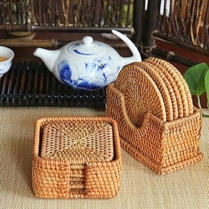 Handwoven Rattan Coaster Set Wicker Cup <b>Mat</b> Holder Heat Resistant Eco-Friendly Asian Zen Design <b>Table</b> <b>Mat</b> for Tea Cup Home - Product Image 2