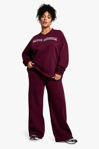 Premium Quality Burgundy Women's Plus Straight Leg Joggers Terry <b>Fleece</b> Soft Touch Sweatpants Women's Pants And <b>Trouser</b> - Product Image 6