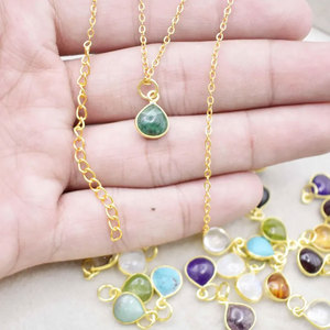 สร้อยคอจี้หยดน้ำเทอร์ควอยซ์ทำมือ โซ่ชุบทอง หินธรรมชาติ สไตล์มินิมอล โบโฮ เครื่องประดับพุทธศาสนา ของขวัญ - Product Image 3