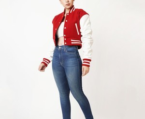 Chaqueta Varsity Corta para Mujer, Tallas Grandes, con Logotipo Personalizado, Estilo Urbano, Diseño Universitario, Cuello Alto, Lisa, al por Mayor - Product Image 1