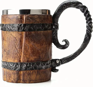 FAIZA CRAFT Chope à bière en bois avec couvercle anti-fuite en acier inoxydable, isolation sous vide, motif de Noël, compatible micro-ondes - Product Image 5