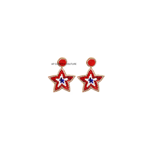 Pendientes con Cuentas para el Día de la Independencia, Diseño de Bandera Americana, 4 de Julio, Joyería Artesanal con Cuentas, Colección Patriótica OEM - Product Image 1
