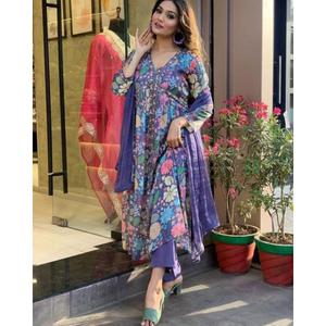 Salwar Kameez Azul Cielo, Traje de Fiesta Hecho de Tela Maslin con Borde de Encaje, Secado Rápido, Estilo Moderno - Product Image 2