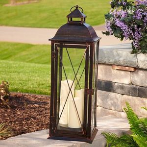 <b>Tall</b> metal candle <b>lantern</b> floor standing design indoor outdoor decor lighting elegant home decorative accent piece - Product Image 2