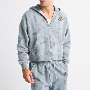 Sweat-shirt à capuche zippé pour homme, coupe courte, tie-dye, en molleton bouclette, style oversize, décontracté, pour l'hiver - Product Image 1