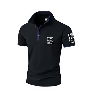 Men's Black Polyester Polo Shirt Short Sleeve Breathable Knitted Solid Color Front Logo Casual Design - Product Image 1