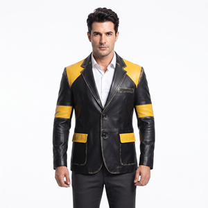OEM Men <b>Leather</b> <b>Blazer</b> <b>Jacket</b> Mens PU Cowhide Button Down <b>Leather</b> <b>Blazer</b> Men's <b>Leather</b> <b>Blazer</b> <b>Jacket</b> Office <b>Leather</b> Coat - Product Image 6