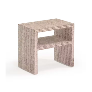 Unique vertical block pattern inlay <b>bedside</b> table and luxury open <b>shelf</b> Capiz nightstand cabinet for stylish home bedroom use - Product Image 1