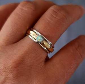 925 Sterling <b>Silver</b> Natural Ethiopian <b>Opal</b> Spinner <b>Ring</b> Two Tone Brass Hammered Wide Band Fidget <b>Ring</b> - Product Image 6