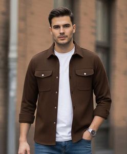 Chemise décontractée élégante pour homme en mélange de coton, chemise à manches longues boutonnée avec deux poches à rabat, tissu confortable et respirant - Product Image 2