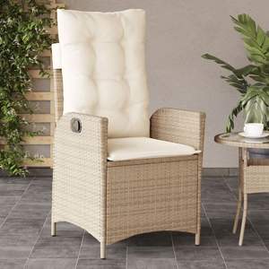 Beige Poly Rattan <b>Reclining</b> Patio Chair with <b>Cushions</b> - Product Image 1