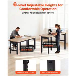 Banc de travail en bois de chêne réglable de 72 x 24 pouces, capacité de 5000 livres, table de travail en bois massif robuste pour garage, atelier, bureau à domicile - Product Image 6