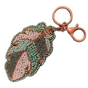 Colorful Bead Embroidery <b>Keychain</b> Durable <b>Leather</b> Strap with Intricate Embroidery Multi-Color Glass Keychains - Product Image 4