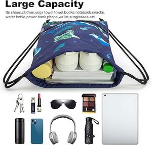 Hemistyles HM-COLORFUL Blue <b>Drawstring</b> <b>Backpack</b> Nylon Gym Sports Bag 30-40L Lightweight Front Zipper Pocket Travel Outdoor - Product Image 5
