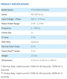 Delta MS300 VFD5A5MS43ANSAA Three Phase 380~480V 2.2KW Compact VFD Inverter - Product Image 1