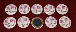 Beautiful Round <b>White</b> Marble Mother of Pearl Inlay <b>Mirrors</b> Handmade Pink And Green Mop Pearl Inlay <b>Mirrors</b> For Eid Festival Gift - Product Image 2