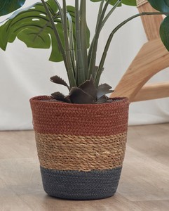 Panier de rangement en jonc de mer tricolore, écologique, tressé à la main, style vintage, pour la décoration de la maison, Kingcraftviet - Product Image 1