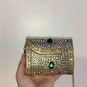 Gold Plated Antique Imitation <b>Clutch</b> <b>Bag</b> with Kundan Stones and <b>Green</b> Gemstone Bridal Purse <b>for</b> <b>Wedding</b> and Party Gifts - Product Image 1