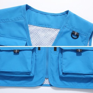 Chaleco de Pesca Azul Unisex, Multibolsillos, Secado Rápido, Cierre de Cremallera, Chaleco de Trabajo y Viaje, Color Sólido, Material de Poliéster - Product Image 4