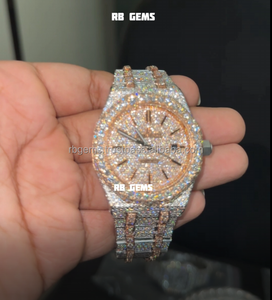 2025 Tùy Chỉnh Vvsmoissanite Đá Sang Trọng Tự Động Đồng Hồ Cơ Khí Với Glass Quay ETA Phong Trào Rose/Màu Vàng Mens - Product Image 4