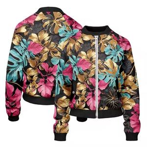 Chaqueta de satén de alta calidad para mujer, estampado Floral, tendencia de moda, cuello levantado, cremallera, sublimación personalizada, estampado, temporada de invierno, nailon - Product Image 4