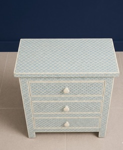 Blue Pattern Nightstand 3 <b>Drawer</b> End Table Bedside Cabinet Accent Storage <b>Side</b> Table - Product Image 3