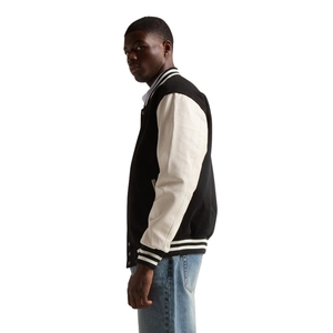 Chaqueta Varsity para Hombre, Negra y Blanca, Estilo Letterman, Chaqueta de Béisbol con Botones a Presión, Ropa Urbana de Lana, Venta al Por Mayor - Product Image 2