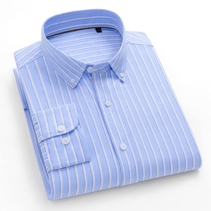 Chemise habillée à manches longues rayée pour homme, col rabattu, 100 % coton, chemise de travail à motifs boutonnée - Product Image 4