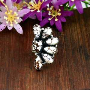 Bague en argent sterling 925 plaqué, ornée de pierres de buffle blanches naturelles, faite à la main, style bohème, bijou tendance pour femme, fournisseur. - Product Image 1
