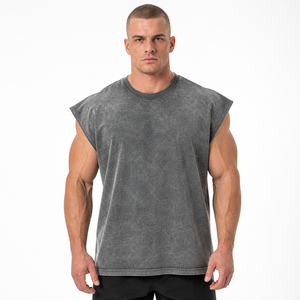 Chaleco Deportivo Vintage de Punto, Lavado al Ácido, Transpirable, de Secado Rápido, 100% Algodón, para Hombre, Ecológico, sin Mangas - Product Image 2