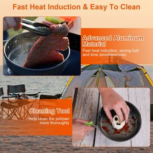 Juego de Utensilios de Cocina de Aluminio de 16 Piezas para Camping, Incluye Estufa, Olla, Sartén, Hervidor, Tazones, Cuchillo, Tenedor, Cuchara, Mosquetón y Spa - Product Image 6