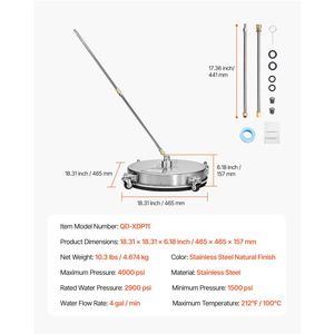 Pulitore per Superfici in Acciaio Inox da 18 Pollici con 4 Ruote, Accessorio per Idropulitrice con Pressione Massima 4000 PSI, Connessione Rapida da 1/4 di Pollice - Product Image 5