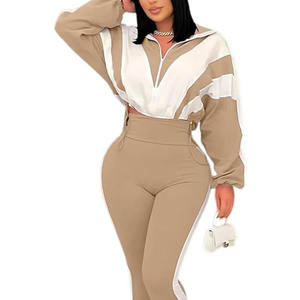 Ensemble de survêtement 2 pièces pour femme, color block, veste courte zippée à manches longues et pantalon legging, tenue de jogging - Product Image 5