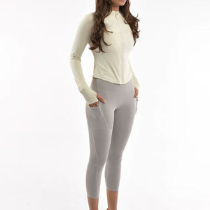 Chemise de sport athlétique à manches longues pour femme, coupe ajustée, avec fermeture éclair intégrale, conception OEM avec emplacement pour bras, idéale pour le yoga, la gym et la course à pied, collection Compression 2026 - Product Image 6
